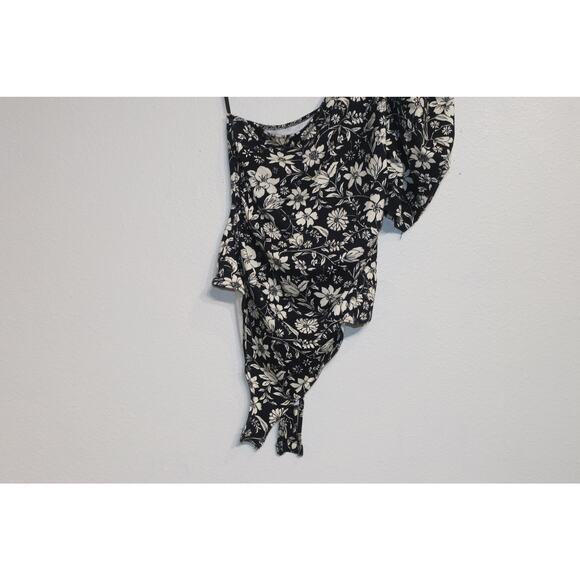 Free People Black Floral Print Somethin Bout You One Shoulder Bodysuit Sz XS NWT - Picture 4 of 16